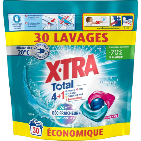 Capsules lessive Total 4+1 Economique Déo fraicheur + fleuri 30 lavages - X-TRA - 36364