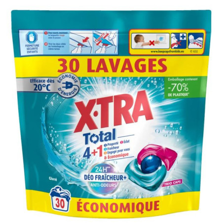 Capsules lessive Total 4+1 Economique Déo fraicheur + givre 30 lavages - X-TRA - 36364