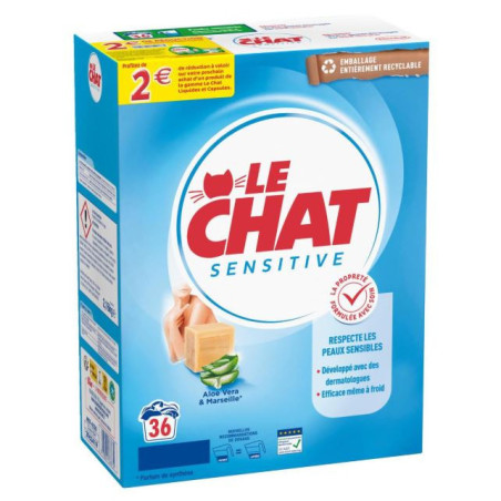 Lessive en poudre Sensitive savon de Marseille 36 lavages - LE CHAT - 36373