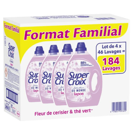 Lot de 4 bidons lessive liquide Japon 184 lavages FORMAT FAMILIAL - SUPER CROIX - 49769