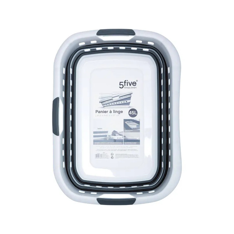 Corbeille à linge pliable 45L HUGGER gris et blanc