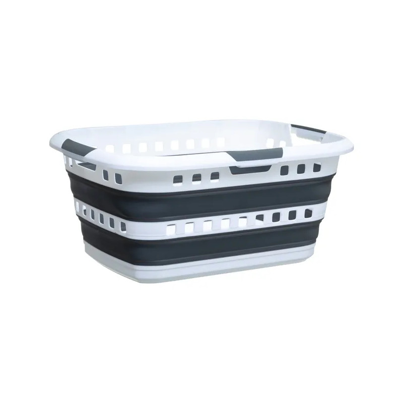 Corbeille à linge pliable 45L HUGGER gris et blanc
