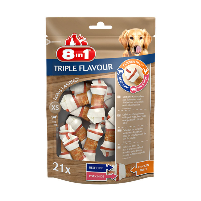 Friandise Os à mâcher triple flavour XS 21pcs - 8IN1 - TCHG6