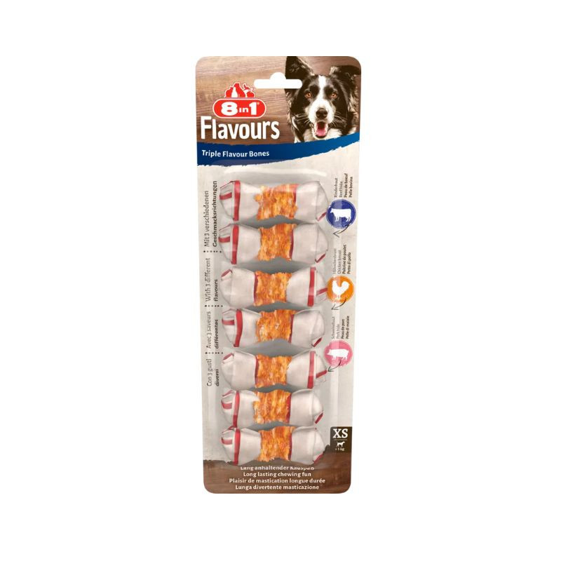 Friandise Os à mâcher triple flavour XS 7pcs - 8IN1 - TCHG60