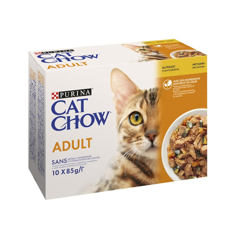 Pâtée pour chat adulte au poulet & aux courgettes 10x85g - CAT CHOW - WCATCHOWP85