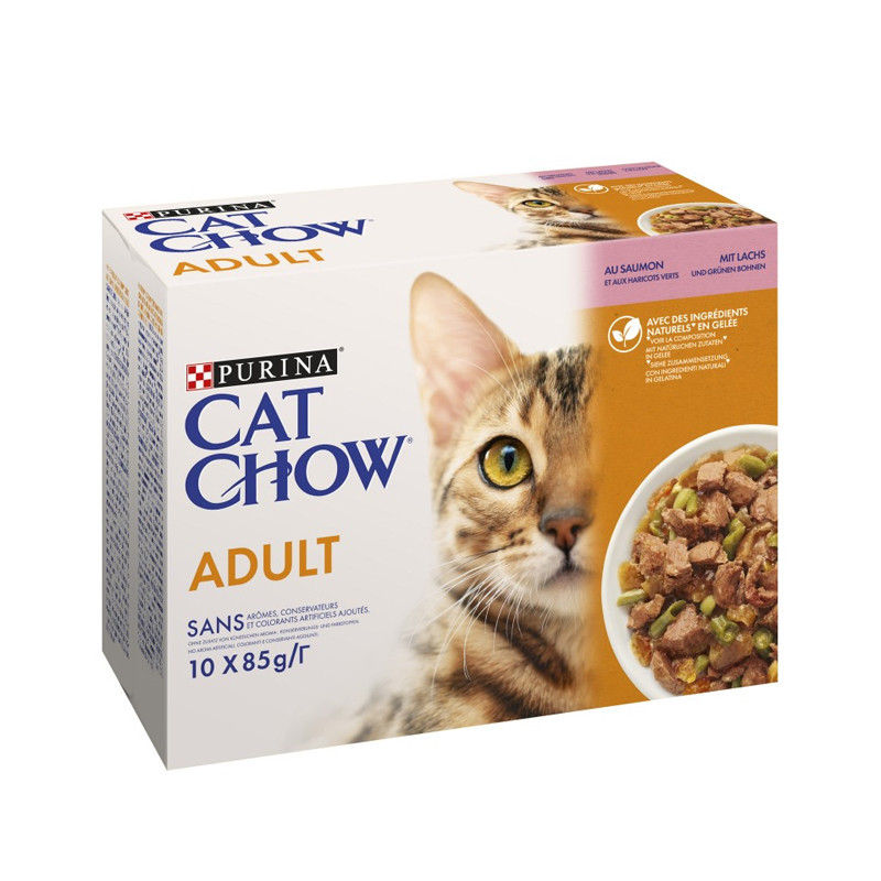 Pâtée pour chat adulte au saumon & haricots verts 10x85g - CAT CHOW - WCATCHOWS85