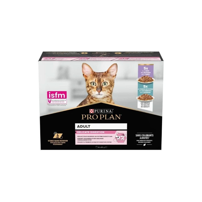 Pâtée pour chat adulte delicate multivariete dinde & poisson pochon sauce 10x85grs - PRO PLAN - WCATDELIGIGMULTI85