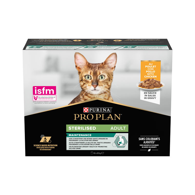 Pâtée chat adulte sterilisé poulet pochon sauce 75grs x10 - PRO PLAN - WCATSTERILGIGCH85