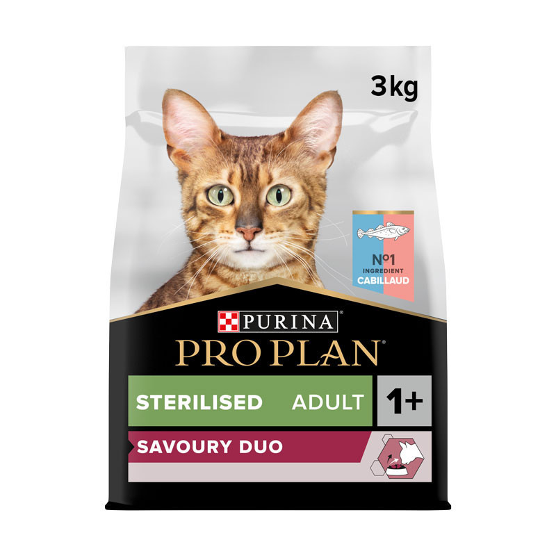 Croquettes chat adulte stérilisé savoury duo cabillaud avec truite 3kgs - PRO PLAN - WCATSTERILCAB3