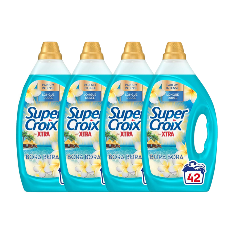 Lot de 4x1,89L lessive liquide Bora Bora fleurs de monoï 168 lavages FORMAT FAMILIAL - SUPER CROIX - 36467