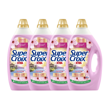 Lot de 4x1,89L lessive liquide Japon Fleur de cerisier & Thé vert 168 lavages FORMAT FAMILIAL - SUPER CROIX - 36466