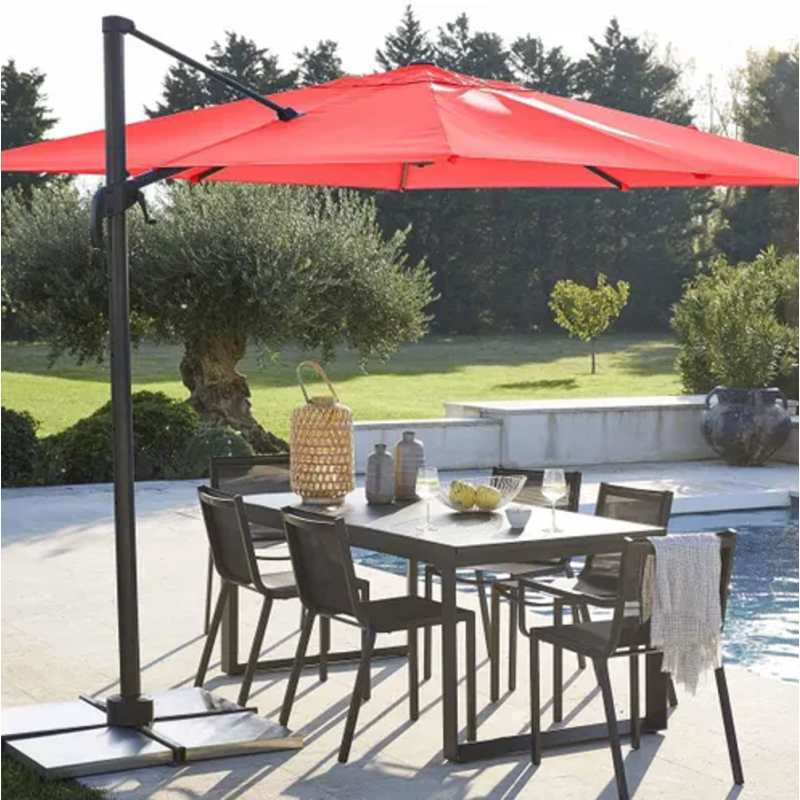 Parasol déporté carré AURA rouge 286 x 286 cm
