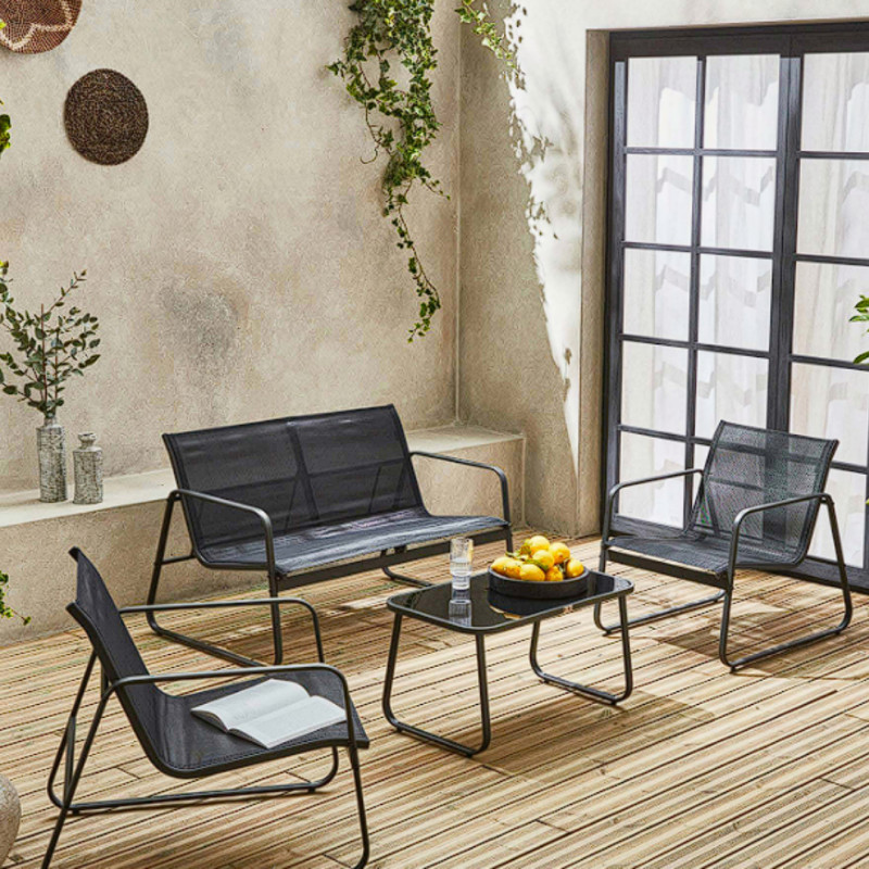 Salon de jardin - TEXALINE HESPERIDE - Gris anthracite - 4 personnes