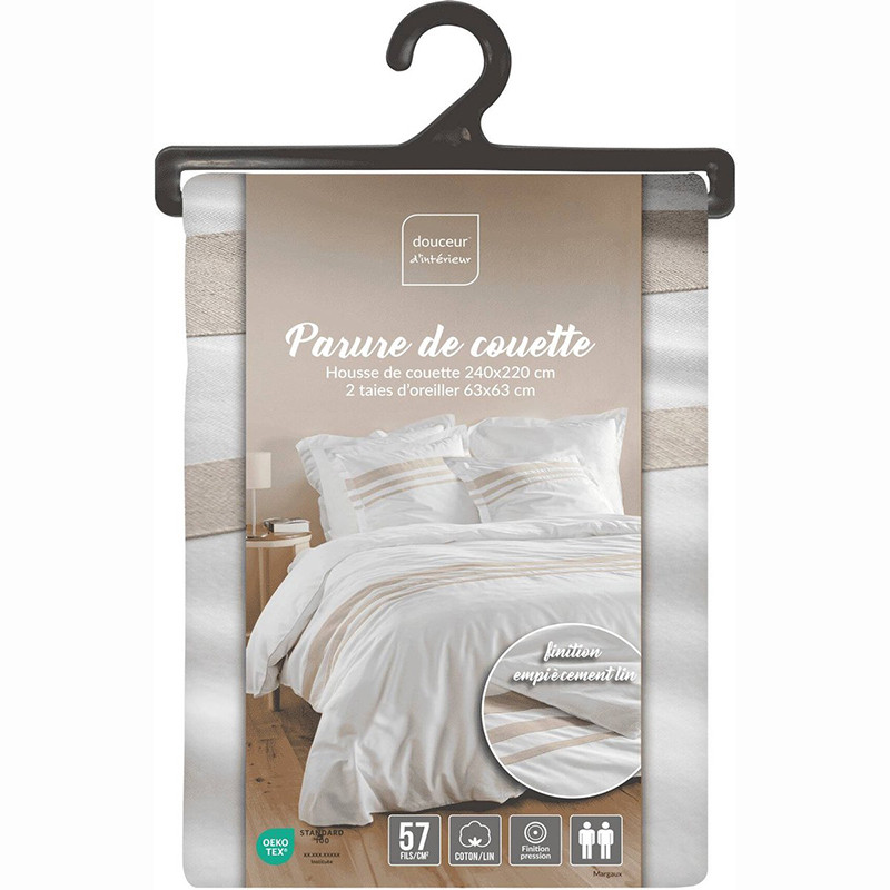 Parure de lit 3 pièces Margaux 240x220cm Blanc - DOUCEUR D'INTERIEUR