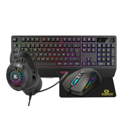 Combo gaming Sentai C01 4 en 1 Clavier/Souris/Casque/Tapis Noir - AKUMA - AKSENC01