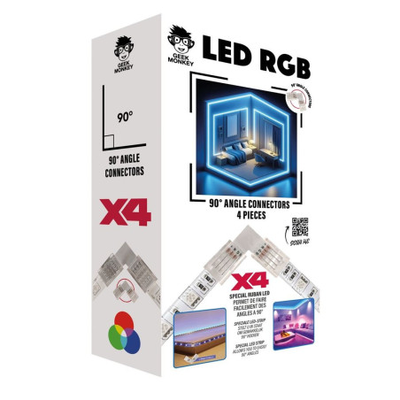 Pack de 4 connecteurs d'angles 90° spécial ruban Led Blanc - GEEK MONKEY - GM456