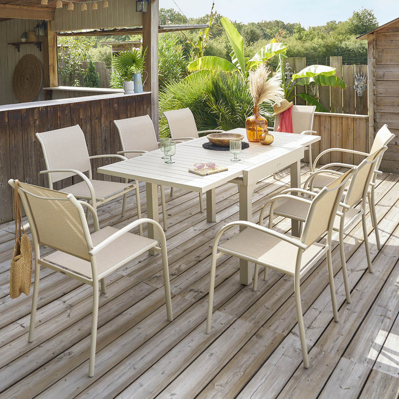 TABLE DE JARDIN PIAZZA EXTENSIBLE 8 PERSONNES ARGILE - HESPERIDE