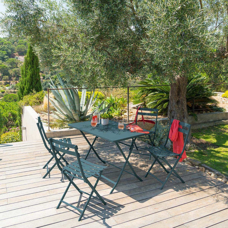 Table de jardin rectangle GREENSBORO bleu canard 4 personnes