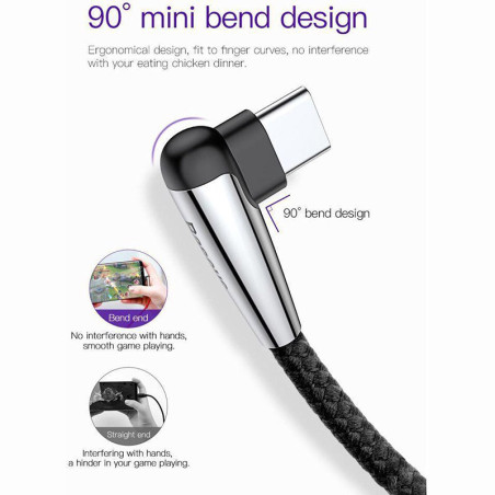 Câble de donnée USB-C coudé Fast Charge 3A 1m Noir - BASEUS - CATMVP-D01