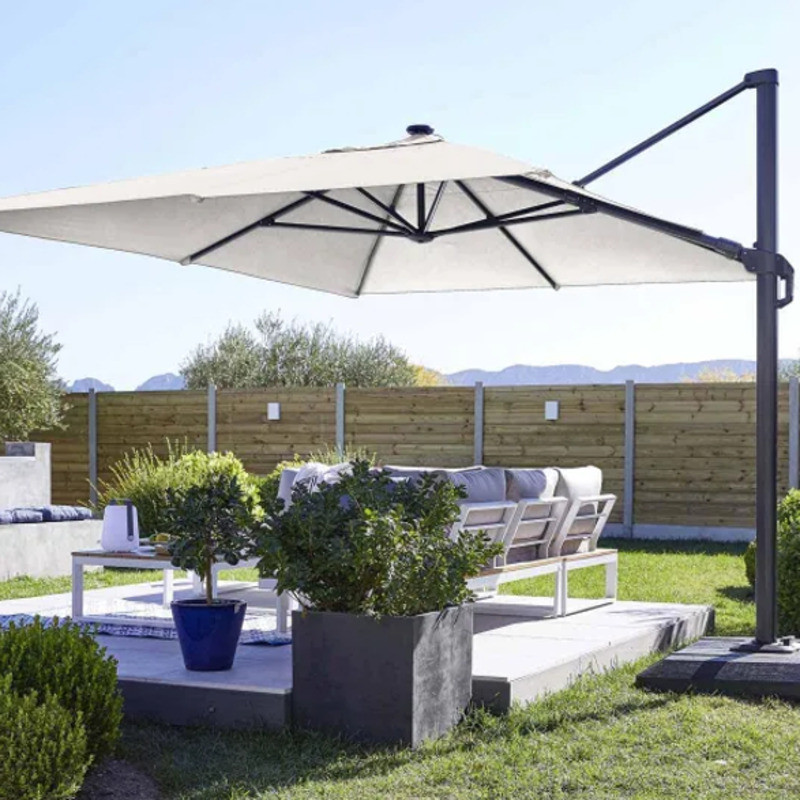 Parasol déporté LED + pied blanc SONORA II