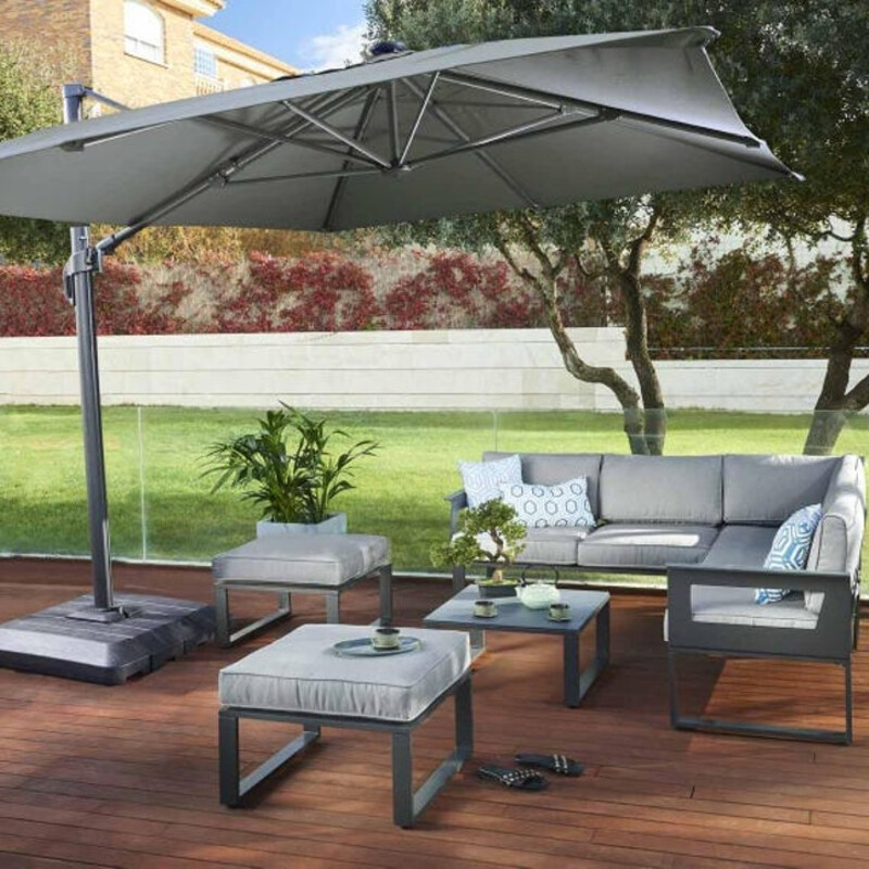 Parasol déporté LED + pied anthracite SONORA