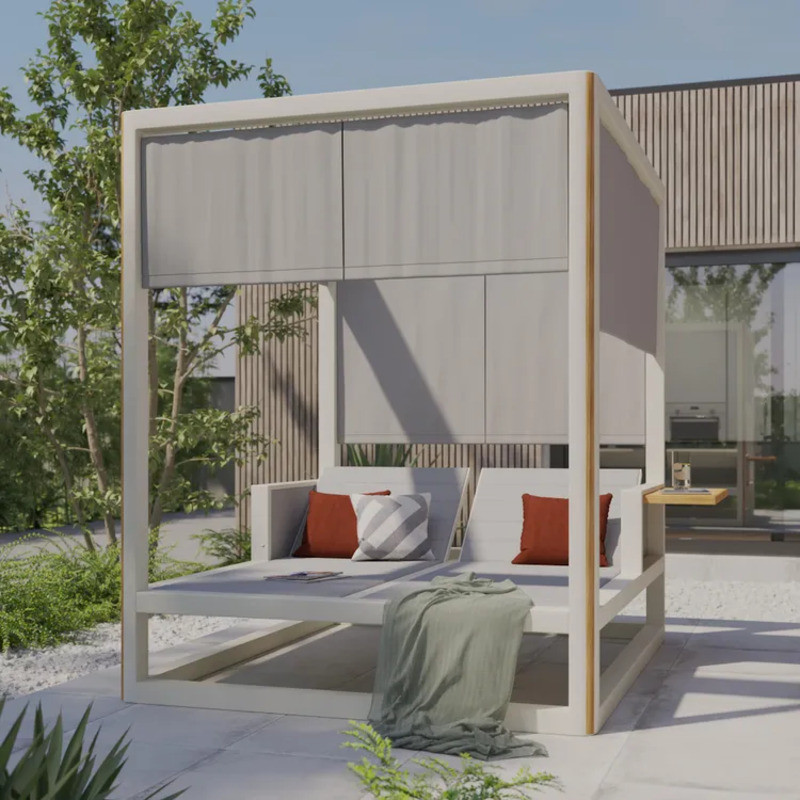 Bain de soleil double en aluminium et teck ELANI 2 places - NATERIAL