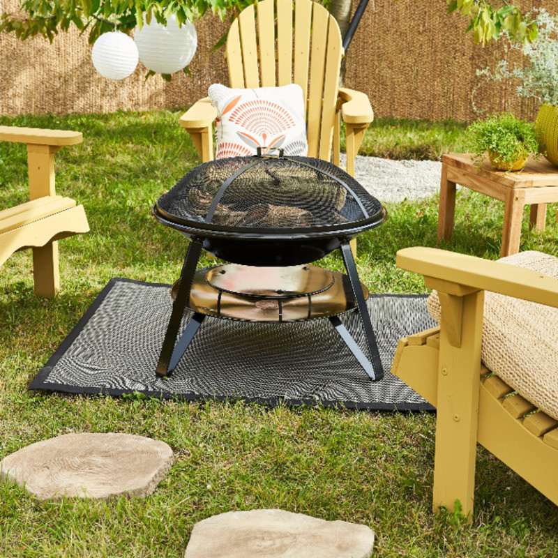 Tapis extérieur noir rectangulaire pour barbecue et plancha l.10 x L.10 cm