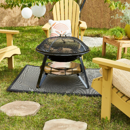 Tapis extérieur noir rectangulaire pour barbecue et plancha l.10 x L.10 cm