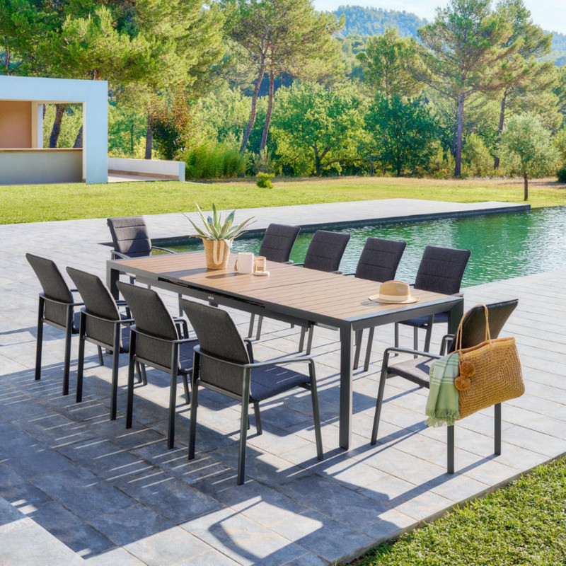 Table de jardin extensible - Evasion - HESPERIDE - Gris anthracite - 8 personnes