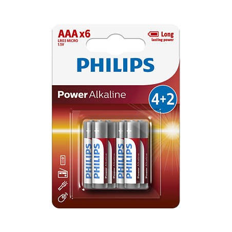 Piles Power Alkaline AAA 4LR03 1,5V 2 Blister - PHILIPS - LR03P6BP/10