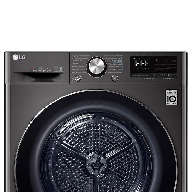 Sèche-linge pompe à chaleur Dual Inverter 9kg Black Steel - LG - RH9V92BS