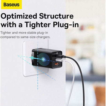 Chargeur rapide GaN5 Pro 2xUSB-C + USB 65W Noir - BASEUS - CCGP120201