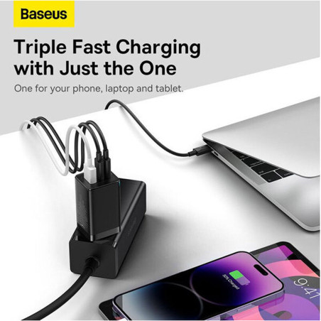 Chargeur rapide GaN5 Pro 2xUSB-C + USB 65W Noir - BASEUS - CCGP120201