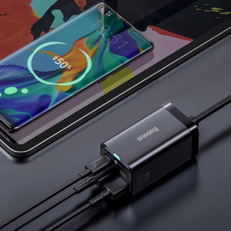 Chargeur secteur GaN3 Pro 2x USB-C + 2x USB 65W Noir - BASEUS - CCGP040101