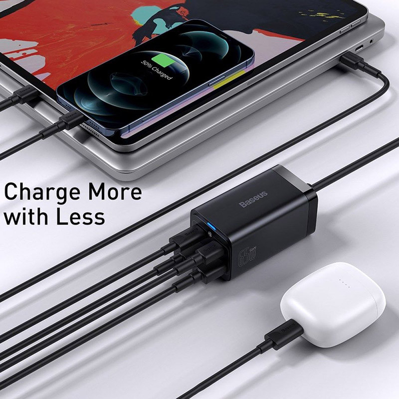 Chargeur secteur GaN3 Pro 2x USB-C + 2x USB 65W Noir - BASEUS - CCGP040101