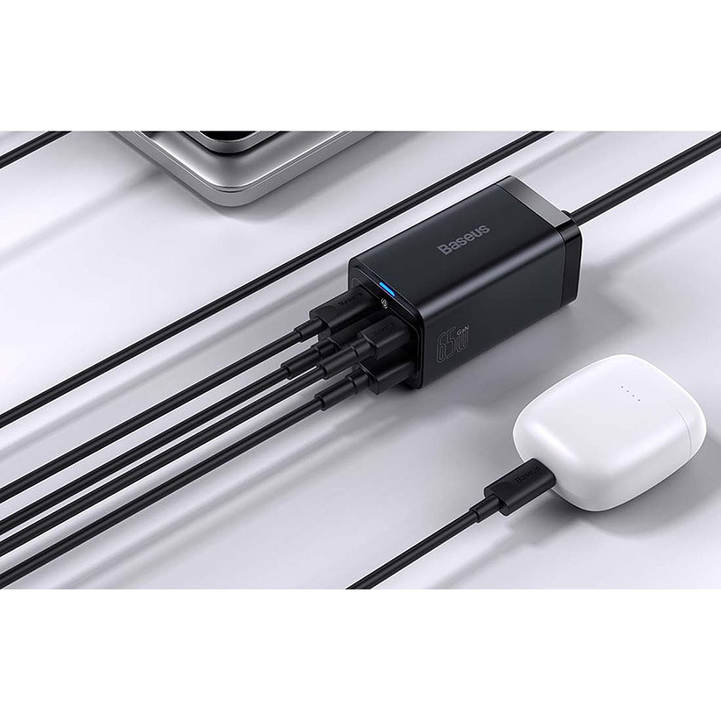 Chargeur secteur GaN3 Pro 2x USB-C + 2x USB 65W Noir - BASEUS - CCGP040101