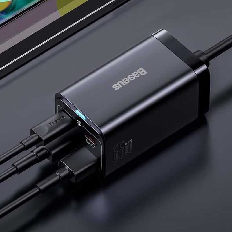 Chargeur secteur GaN3 Pro 2x USB-C + 2x USB 65W Noir - BASEUS - CCGP040101