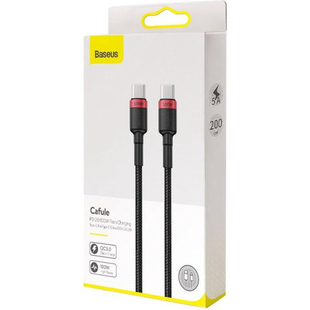 Câble de charge Cafule USB vers USB-C 60W 2M Noir/Rouge - BASEUS - CATKLF-H91