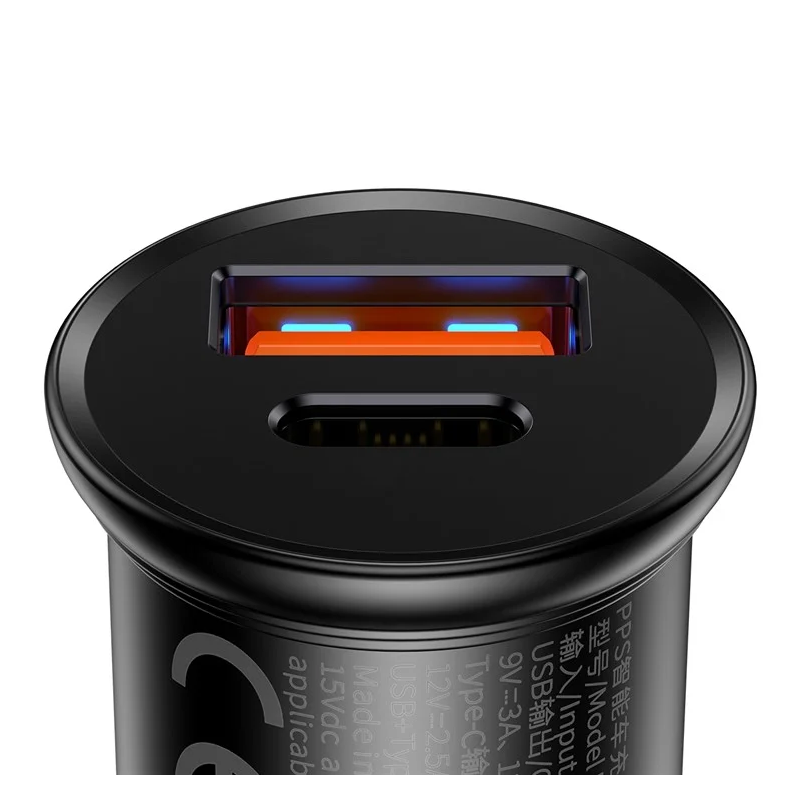 Chargeur de voiture USB-A + Type-C 30W PPS Noir - BASEUS - CCALL-BS01.