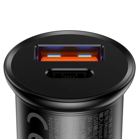 Chargeur de voiture USB-A + Type-C 30W PPS Noir - BASEUS - CCALL-BS01.