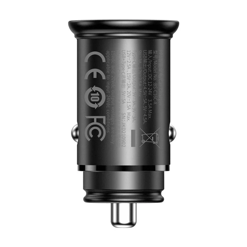 Chargeur de voiture USB-A + Type-C 30W PPS Noir - BASEUS - CCALL-BS01.