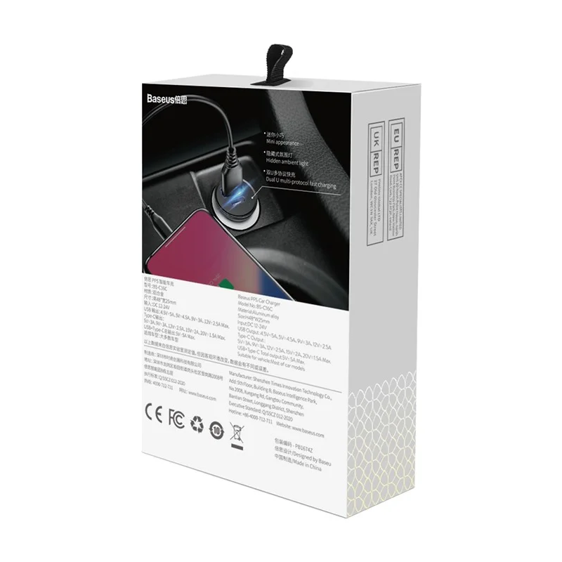 Chargeur de voiture USB-A + Type-C 30W PPS Noir - BASEUS - CCALL-BS01.