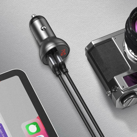 Chargeur de voiture 2x USB 4.8A 24W avec LCD Gris - BASEUS - CCBX-0G