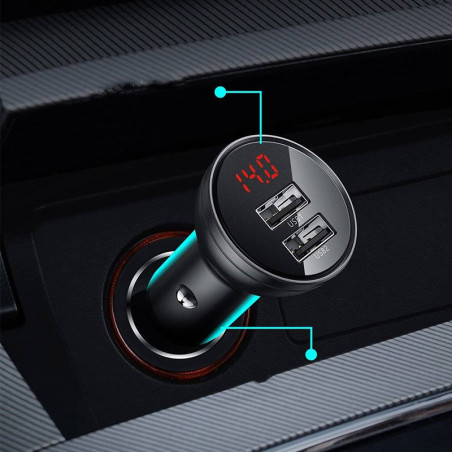 Chargeur de voiture 2x USB 4.8A 24W avec LCD Gris - BASEUS - CCBX-0G