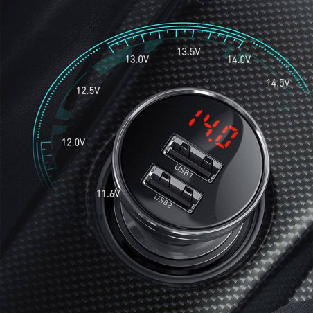 Chargeur de voiture 2x USB 4.8A 24W avec LCD Gris - BASEUS - CCBX-0G