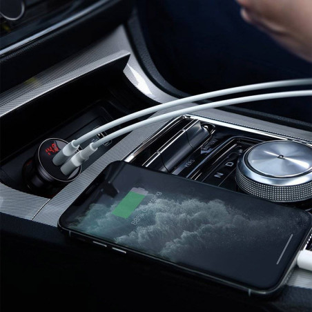 Chargeur de voiture 2x USB 4.8A 24W avec LCD Gris - BASEUS - CCBX-0G