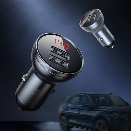 Chargeur de voiture 2x USB 4.8A 24W avec LCD Gris - BASEUS - CCBX-0G