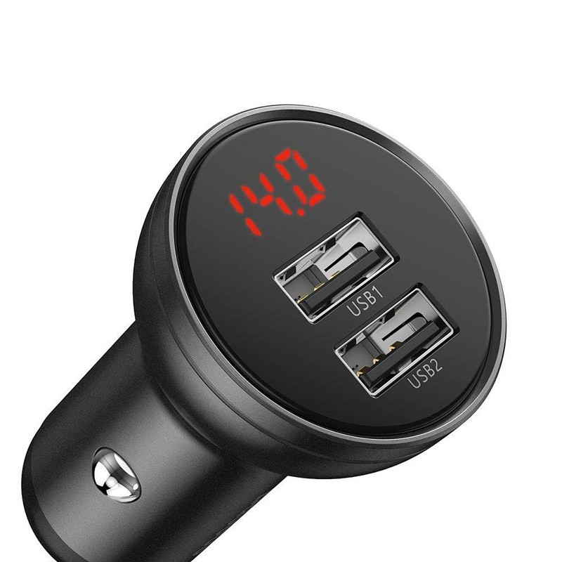 Chargeur de voiture 2x USB 4.8A 24W avec LCD Gris - BASEUS - CCBX-0G
