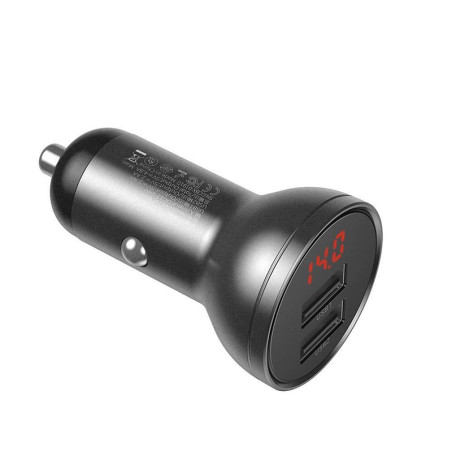 Chargeur de voiture 2x USB 4.8A 24W avec LCD Gris - BASEUS - CCBX-0G