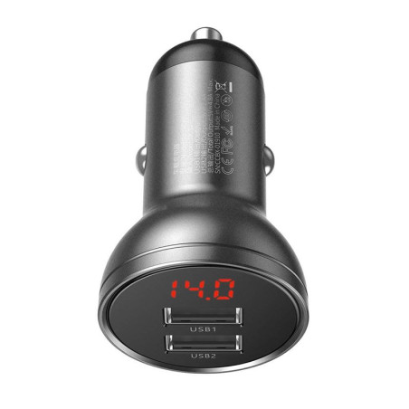 Chargeur de voiture 2x USB 4.8A 24W avec LCD Gris - BASEUS - CCBX-0G